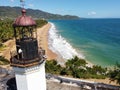 Looking tower with a view of a beach under the clear sky