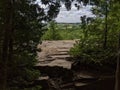 A view from the top of the Niagara Escarpment looking down at forest and farm fields Royalty Free Stock Photo