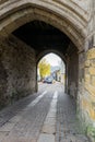 Looking through the tunnel of the Westgate in Winchester, Hampshire, UK