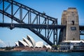 Looking under Sydney Harbour Bridge to Sydney Opera House in Sydney, NSW, Australia Royalty Free Stock Photo