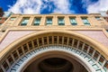 Looking up at the arch at Rowes Wharf, in Boston, Massachusetts.