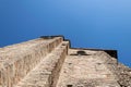 Looking up at the brick facade of the Palace of Theodoric in Ravenna, Italy