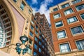 Looking up at buildings in Rowes Wharf, in Boston, Massachusetts