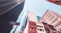 Looking up at buildings at sunset, color toning applied, New York City, USA Royalty Free Stock Photo