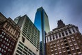 Looking up at buildings under a cloudy sky in Philadelphia, Penn Royalty Free Stock Photo