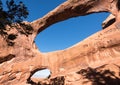 Looking up on the Double O Arch within Arches National Park, Utah Royalty Free Stock Photo