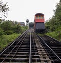 Looking up the Duquesne incline at the funicular rail transportation up mount Washington