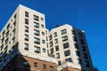 Looking up at the facade of a modern building in Manhattan, New York City, USA Royalty Free Stock Photo