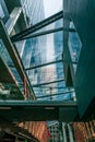 Looking up through glass at tall skyscrapers in Melbourne CBD, A