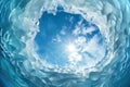 Looking up through an ice cave at the sky Royalty Free Stock Photo