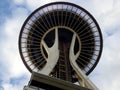 Looking up at iconic Space Needle during day