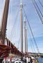 Looking up at large sailboats mast rigging