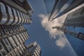 Looking up at the Lloyds of London building in the City of London