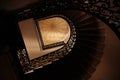 Looking up low angle abstract view of old dark stairway staircase in run-down apartment building in Lviv, Ukraine