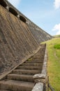 Looking up at the main dam in the Elan valley of Wales. Royalty Free Stock Photo