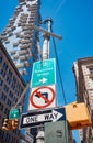 Manhattan Bridge bike path direction sign, New York