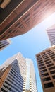 Looking up at Manhattan high rise buildings, New York City, USA Royalty Free Stock Photo