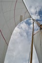 Looking up the mast of a gaff rigged sailing yacht