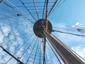 looking up at the mast and rigging on a boat Royalty Free Stock Photo
