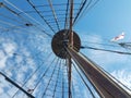 looking up at the mast and rigging on a boat Royalty Free Stock Photo