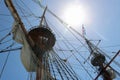 Looking up at the masts of a vintage tall ship