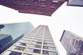 Looking up at modern and old buildings in New York City, USA Royalty Free Stock Photo