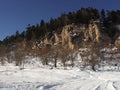 Looking up at a mountain in Russian national park