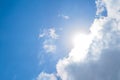 Looking up at Nice blue sky with sun beam and cloud Royalty Free Stock Photo