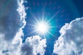 Looking up at Nice blue sky with sun beam and halo with cloudy Royalty Free Stock Photo