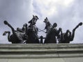 Looking up at The Quadriga from the top of the Wellington Arch