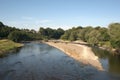 looking up river Tweed at Melrose from chainbridge in summer