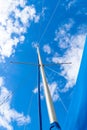 Looking up at sail boat mast and rigging. view from yacht Royalty Free Stock Photo