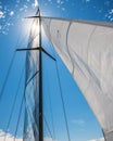 Looking up at sails of a sailing boat Royalty Free Stock Photo