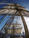 Looking up at the sails of a traditional tallship Royalty Free Stock Photo