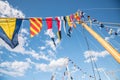 Looking up a ship mast with signal flags.. Royalty Free Stock Photo