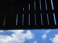 Looking up at the sky from inside a 1940`s Mennonite-built barn