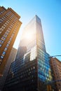 Looking up at skyscrapers in New York City