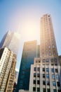 Looking up at skyscrapers in New York City