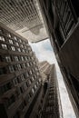 Looking up at skyscrapers in New York