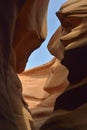 Looking up through the slot at Lower Antelope Canyon, Hasdestwazi, LeChee Chapter, Navajo Nation, Arizona