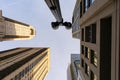 Looking up at Street Light and Skyscrapers in the Gold Coast of Chicago Royalty Free Stock Photo