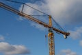 Looking up on a tall Liebherr construction crane..