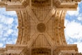 Looking up to Augusta Street Triumphal Arch, Lisbon, Portugal Royalty Free Stock Photo