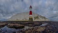 Looking up to Beachy Head light and cliff - a stitched panorama taken from below the light house at Beachy Head, East Sussex, UK Royalty Free Stock Photo