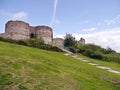 Looking up to Beeston Castle main entrance