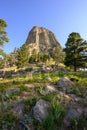 Looking up to Devils Tower from Rocks Below Royalty Free Stock Photo