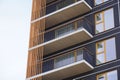 Looking up to the new modern apartments building in Lasnamae district. Tallinn, Estonia, Europe. March 2024 Royalty Free Stock Photo