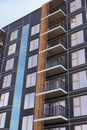 Looking up to the new modern apartments building in Lasnamae district. Tallinn, Estonia, Europe. March 2024 Royalty Free Stock Photo