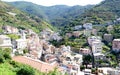 Looking up to Riomaggiore, small Italian riviera town