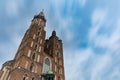 Looking up to towers of St. Mary`s Church at cloudy day Royalty Free Stock Photo